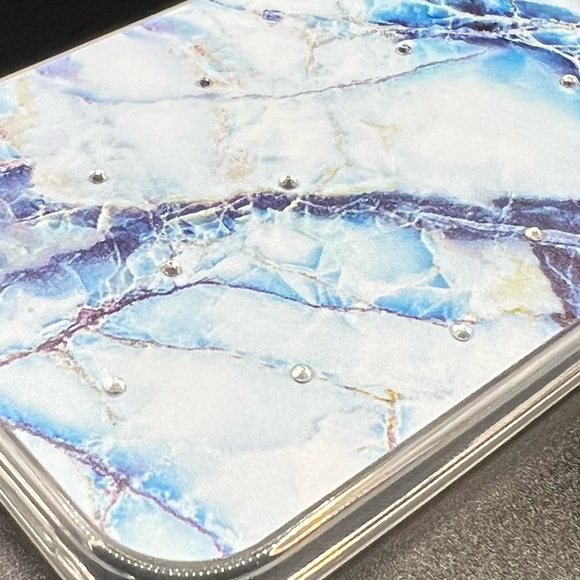 SWAROVSKI Crystals Navy White Marble Granite iPhone 12 13 PRO MAX  Case - Picture 11 of 12